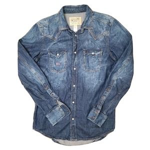 Diesel Blue Pearl Snap Mens Denim Jacket Size Medium